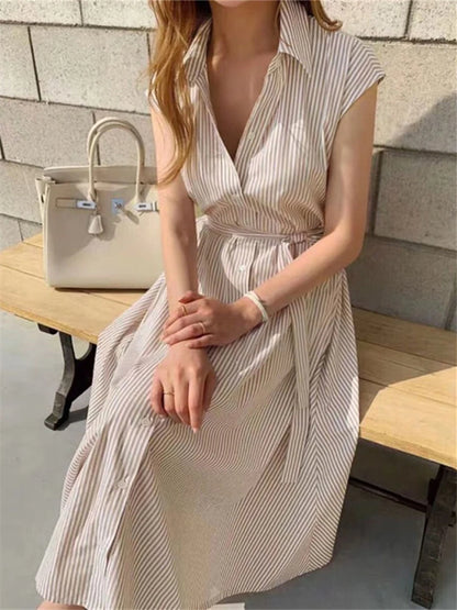 Dress Women Square Collar Spliced Mid-Length Dress