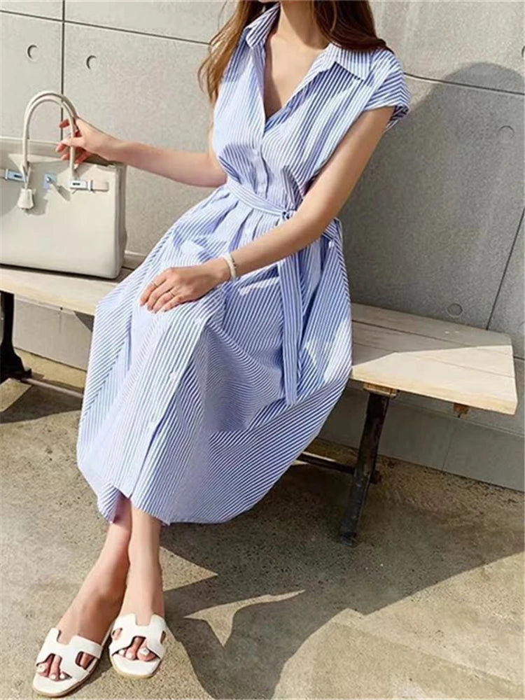 Dress Women Square Collar Spliced Mid-Length Dress