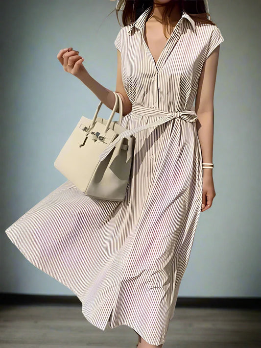 Dress Women Square Collar Spliced Mid-Length Dress