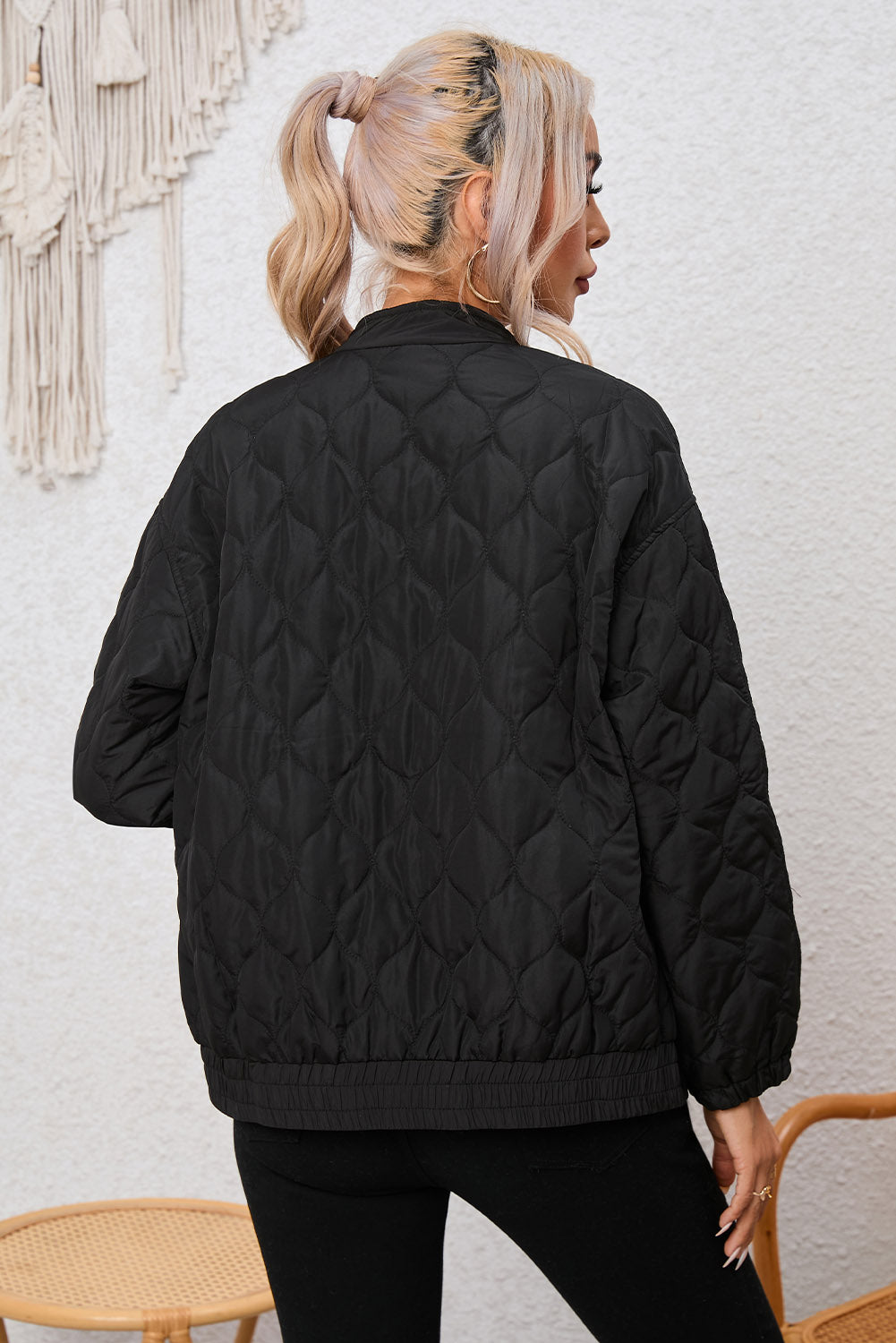 Chic Quilted Bomber Jacket with Elastic Hem