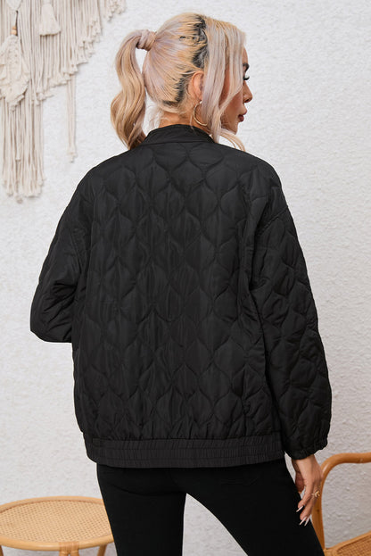 Chic Quilted Bomber Jacket with Elastic Hem