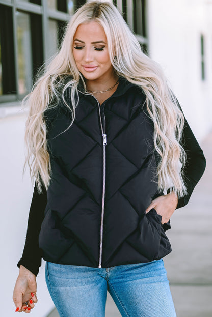 Quilted Puffer Vest with Hood