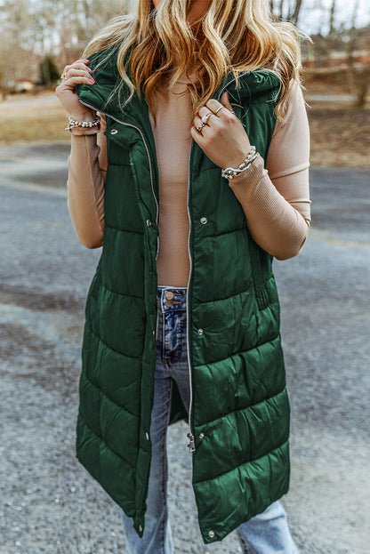 Lily - Long Puffer Vest with Hood