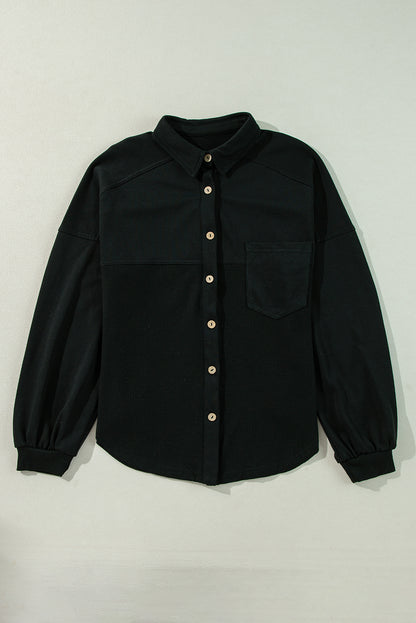 Waffle Knit Patchwork Buttoned Oversized jacket