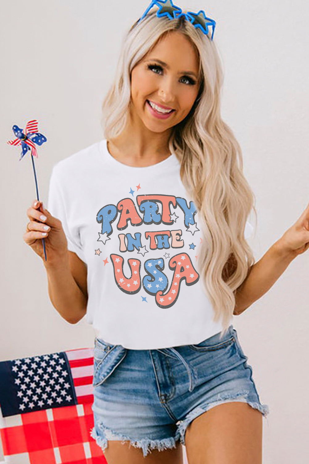 StarWave White Party in the USA Flag Fashion Top