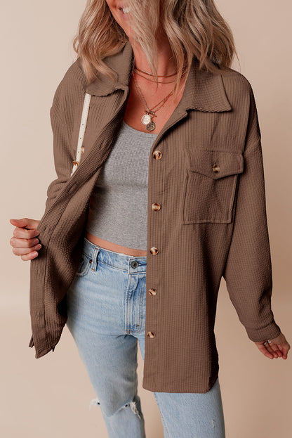 Casual Waffle - Knit Button Up Shacket