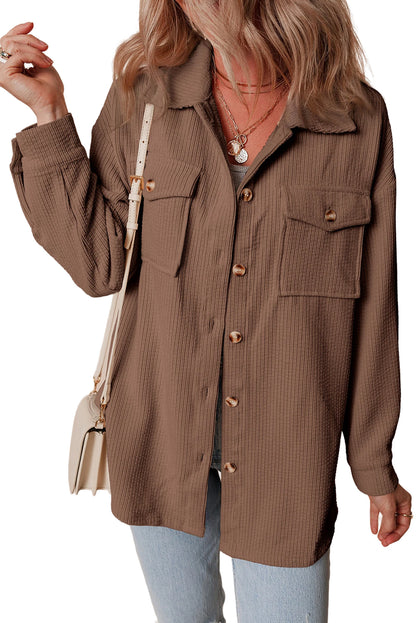 Casual Waffle - Knit Button Up Shacket