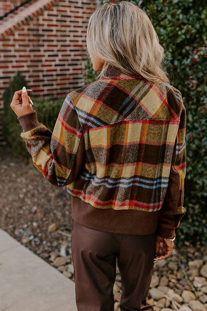 Plaid Button-Up Bomber Jacket