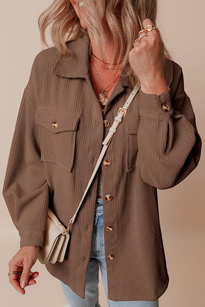 Casual Waffle - Knit Button Up Shacket