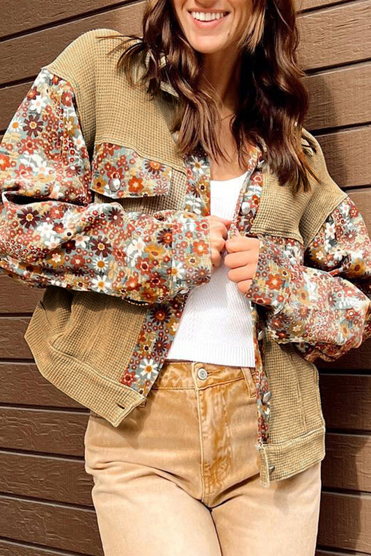 Floral Patchwork Button - Up Jacket