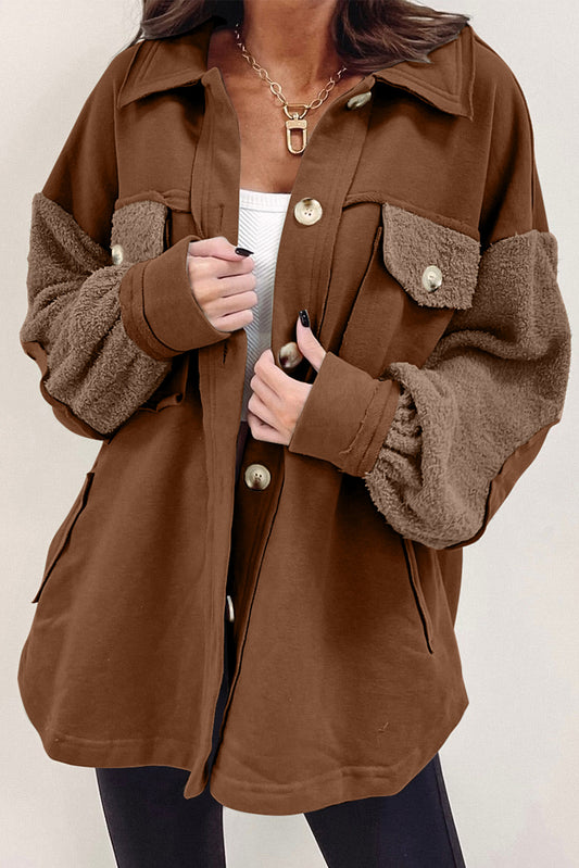 Button-Up Fleece Sleeve Shacket