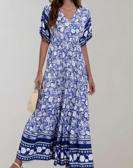 Mia - Trendy V-neck floral maxi dress for women