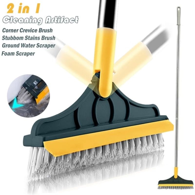 Multi-functional cleaning brush with a sturdy handle, designed for efficient scrubbing of floors, tiles, and hard-to-reach areas.