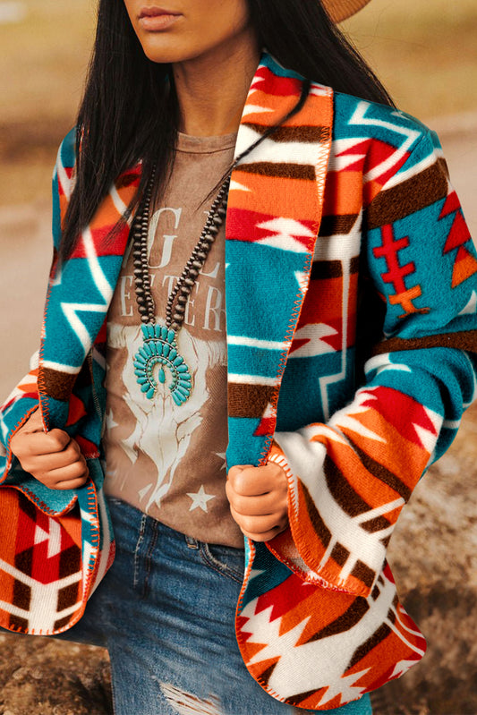 Southwestern - Tribal Print Open Front Jacket