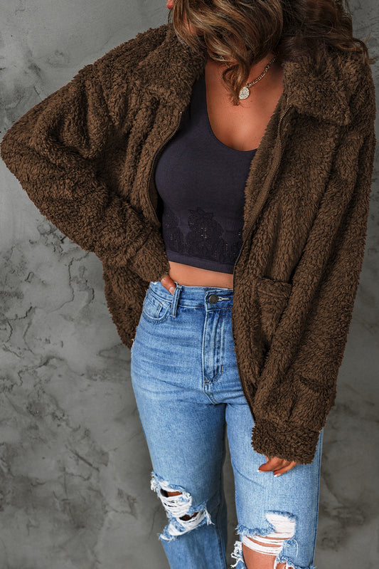 Oversized Cozy Brown Teddy Jacket