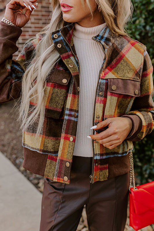 Plaid Button-Up Bomber Jacket