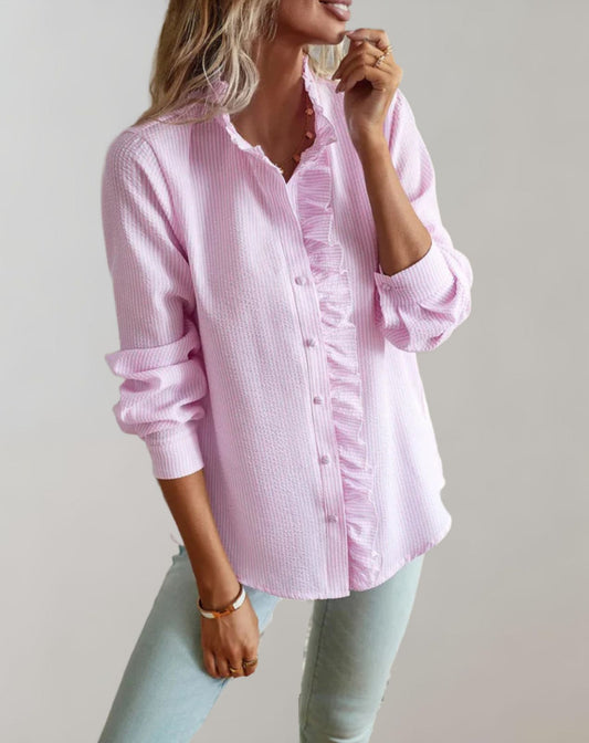 Celeste - High Neck Ruffled Long Sleeve Top