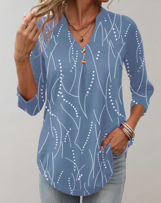 Srah - Elegant v-neck top with unique pattern