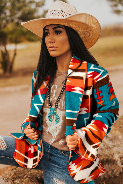 Southwestern - Tribal Print Open Front Jacket