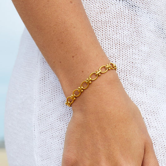 Close-up of the Isabella Women's Chain Bracelet showcasing its elegant design with intricate chain details. A timeless accessory perfect for adding sophistication to any outfit.