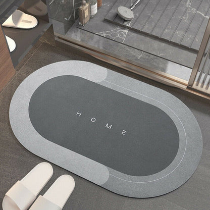 Oval anti-slip mat placed in a modern bathroom setting with slippers nearby, featuring a sleek and stylish design for the sale of Eva | Anti-Slip Mat | Stylish Home Mat.