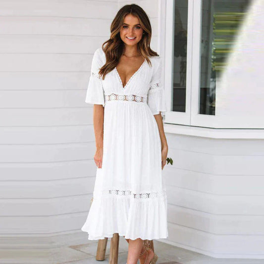 Amelia | Women's Lace-Trim Dress | Elegant Midi Dress featuring delicate lace detailing, a graceful fit, and a refined midi length, perfect for sophisticated and stylish occasions.