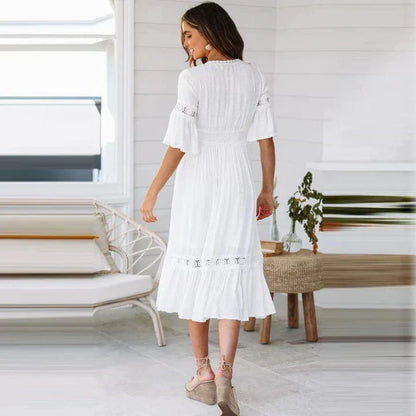 Amelia | Women's Lace-Trim Dress | Elegant Midi Dress featuring delicate lace detailing, a graceful fit, and a refined midi length, perfect for sophisticated and stylish occasions.