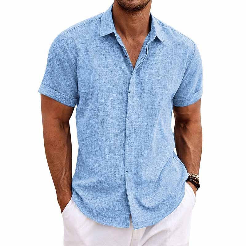 Men's short-sleeve button-up shirt with a relaxed fit, featuring a classic collar and breathable fabric for a stylish and comfortable look.