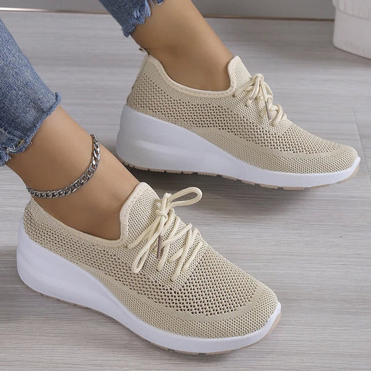 Close-up of a stylish and breathable women's lightweight shoe with a comfortable fit, perfect for casual wear and daily activities.