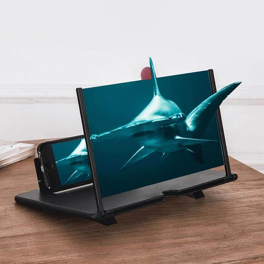 Portable screen magnifier with a foldable design, showcasing an enlarged viewing area for smartphones to enhance video watching and reading.