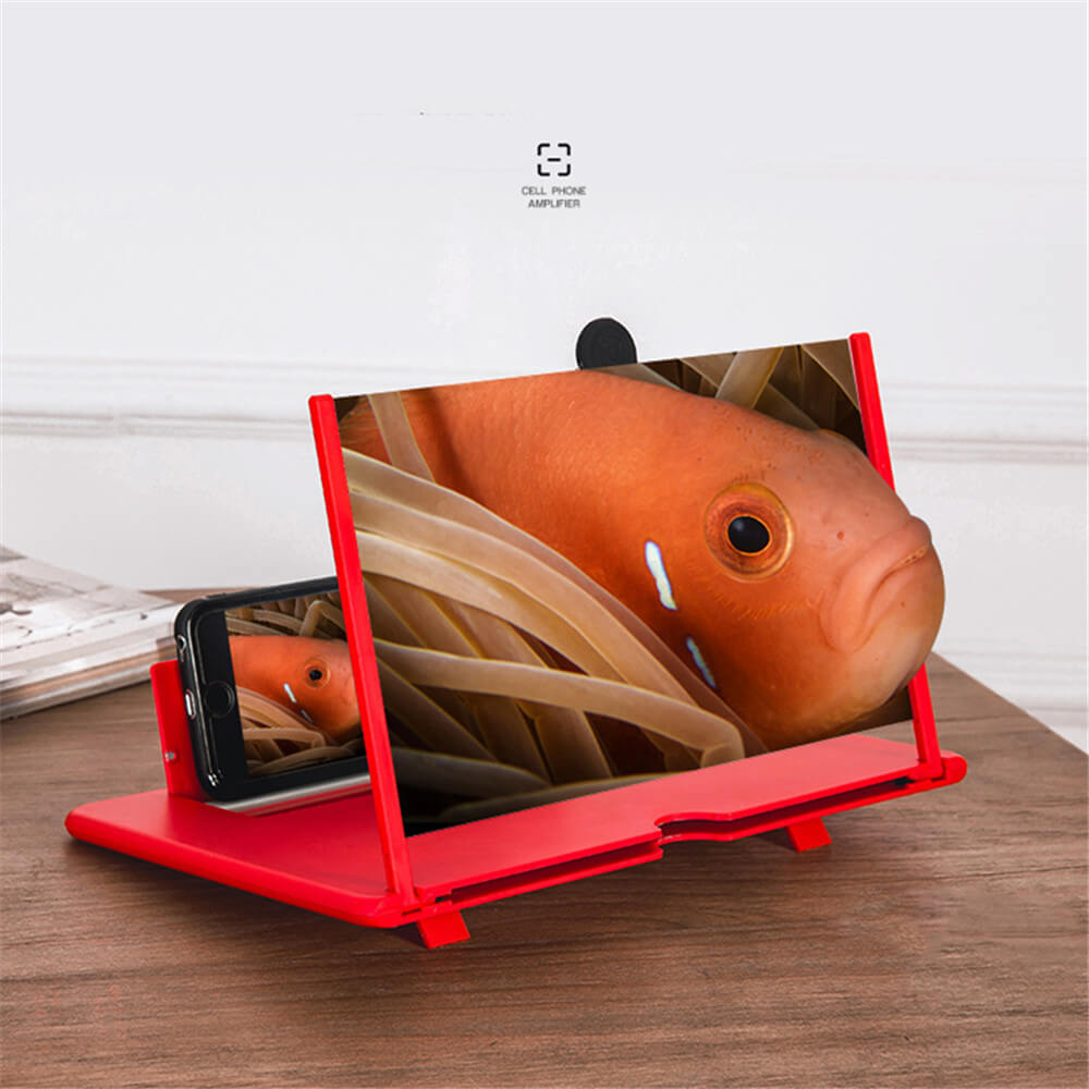 Portable screen magnifier with a foldable design, showcasing an enlarged viewing area for smartphones to enhance video watching and reading.