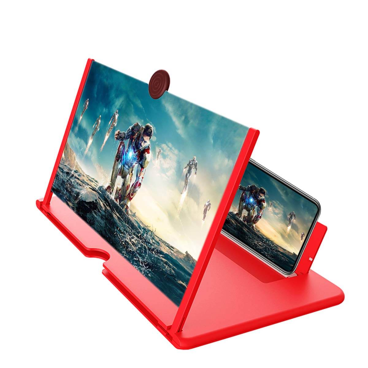 Portable screen magnifier with a foldable design, showcasing an enlarged viewing area for smartphones to enhance video watching and reading.