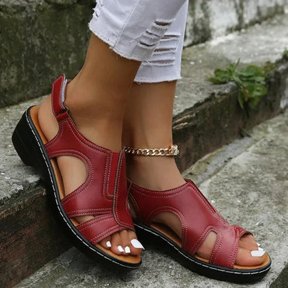 Zavanova - Brown Orthopedic Leather Wedge Sandals