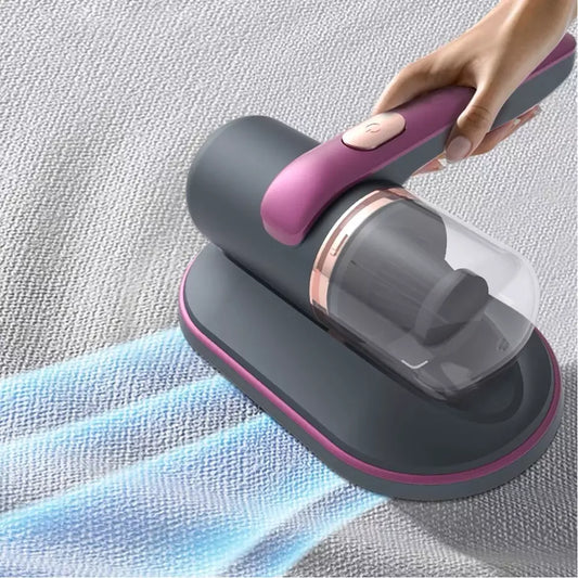 Handheld advanced vacuum cleaner in action, showcasing its ability to remove dust, allergens, and germs from fabric surfaces with deep-cleaning technology.