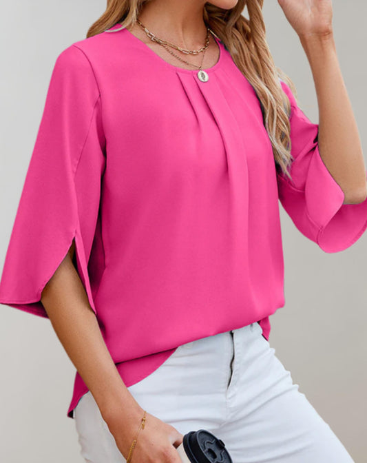 Mila - Flowing Bell Sleeve pleated neck Top for women