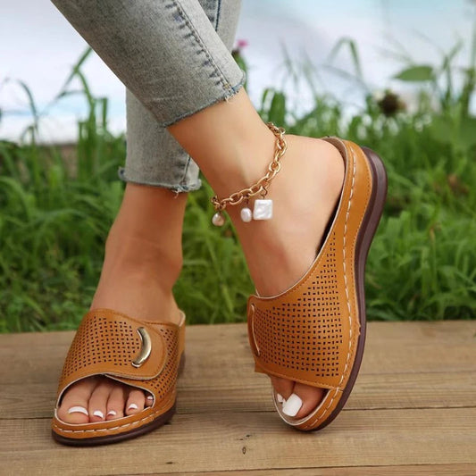 Zavanova - Brown Wedge Orthopedic Sandals for Women