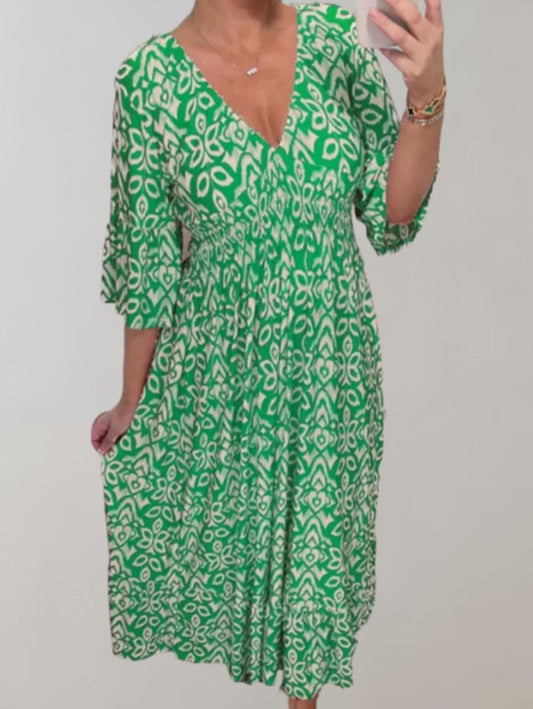 Mila - Elegant V-Neck Boho Dress