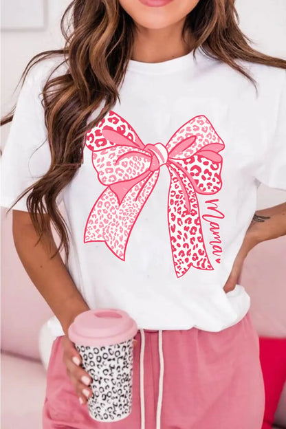LuxeMoments White Leopard Bow Mother’s Day Fashion T-Shirt