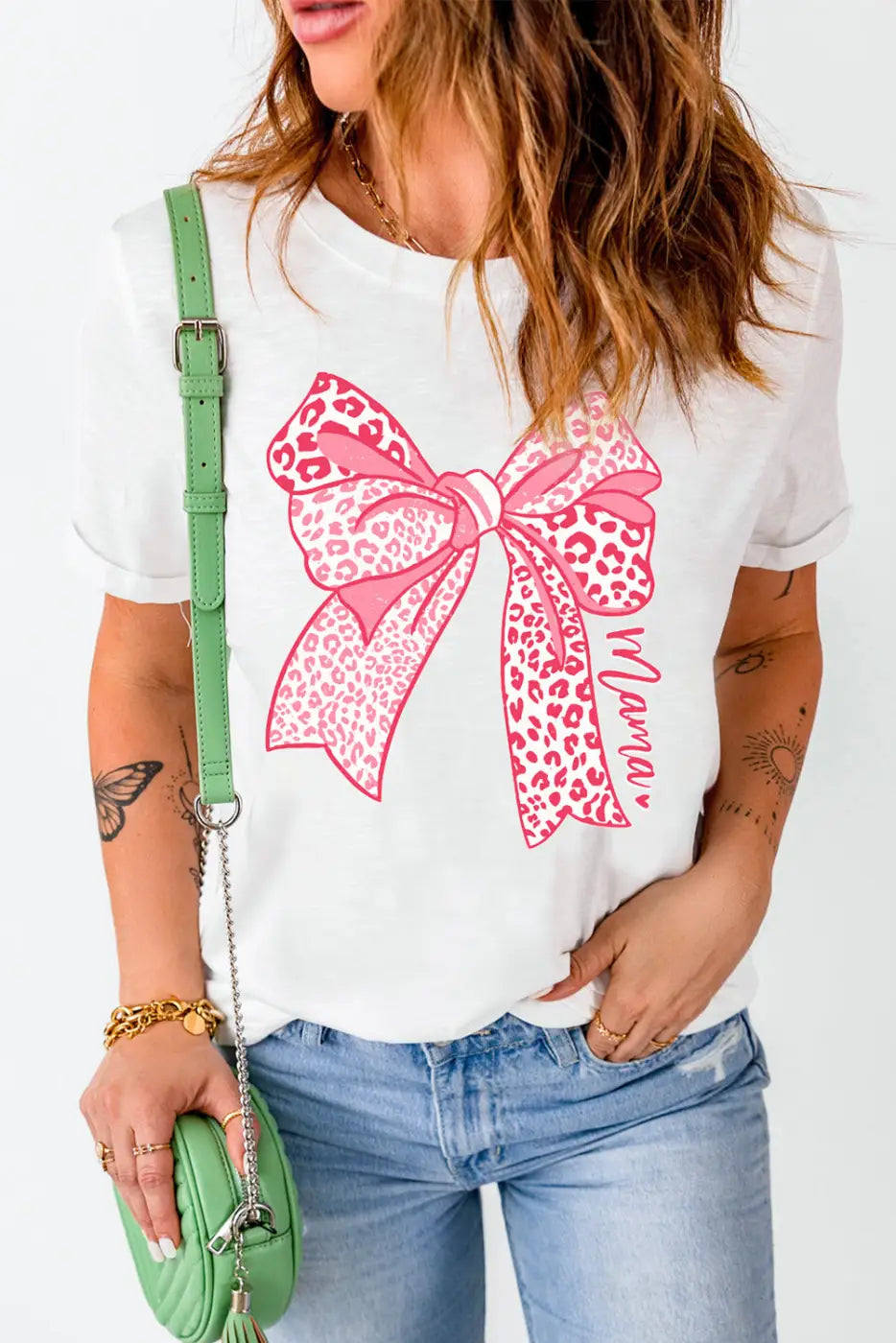 LuxeMoments White Leopard Bow Mother’s Day Fashion T-Shirt
